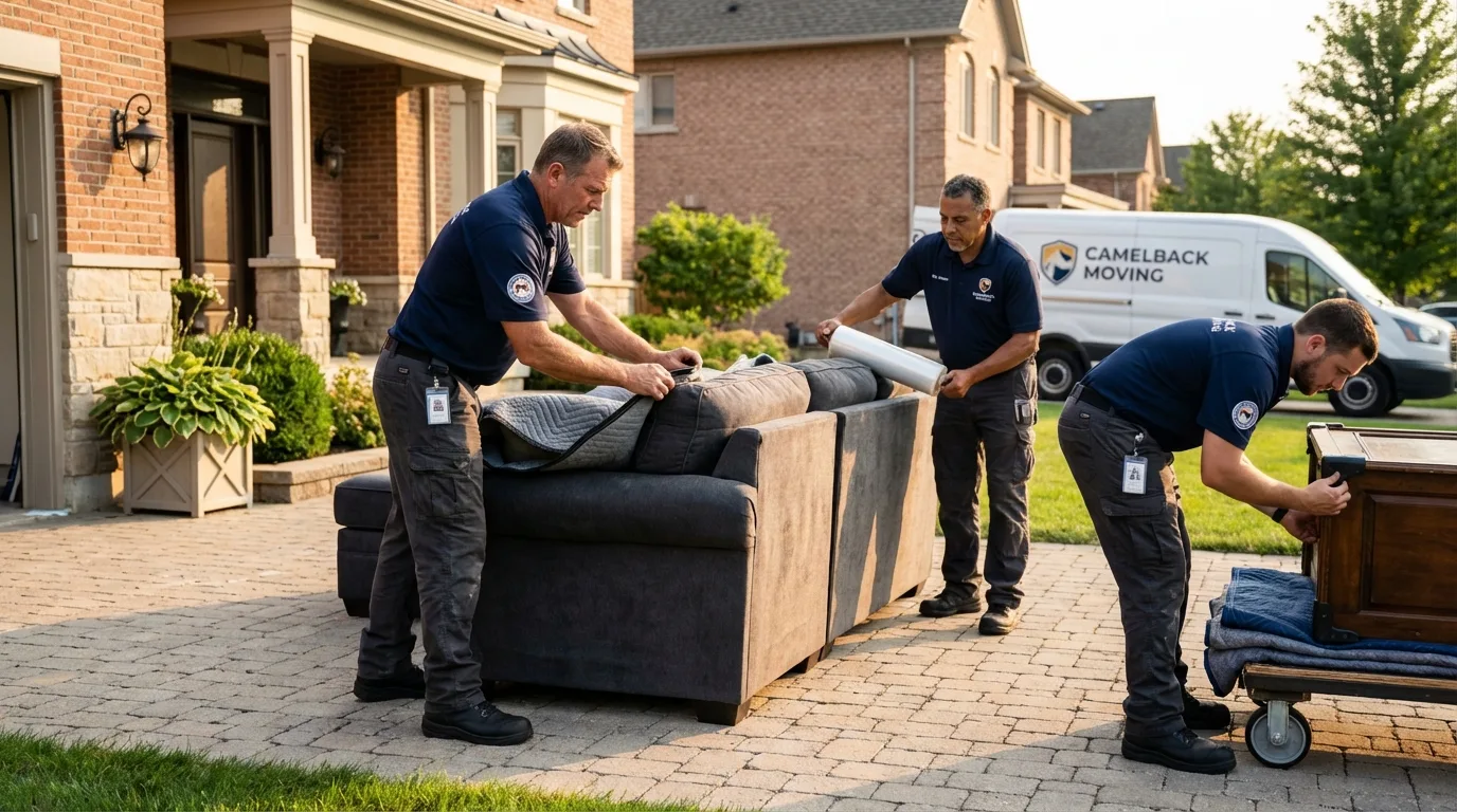 Large estate moving crew wrapping furniture in Cresco, IA