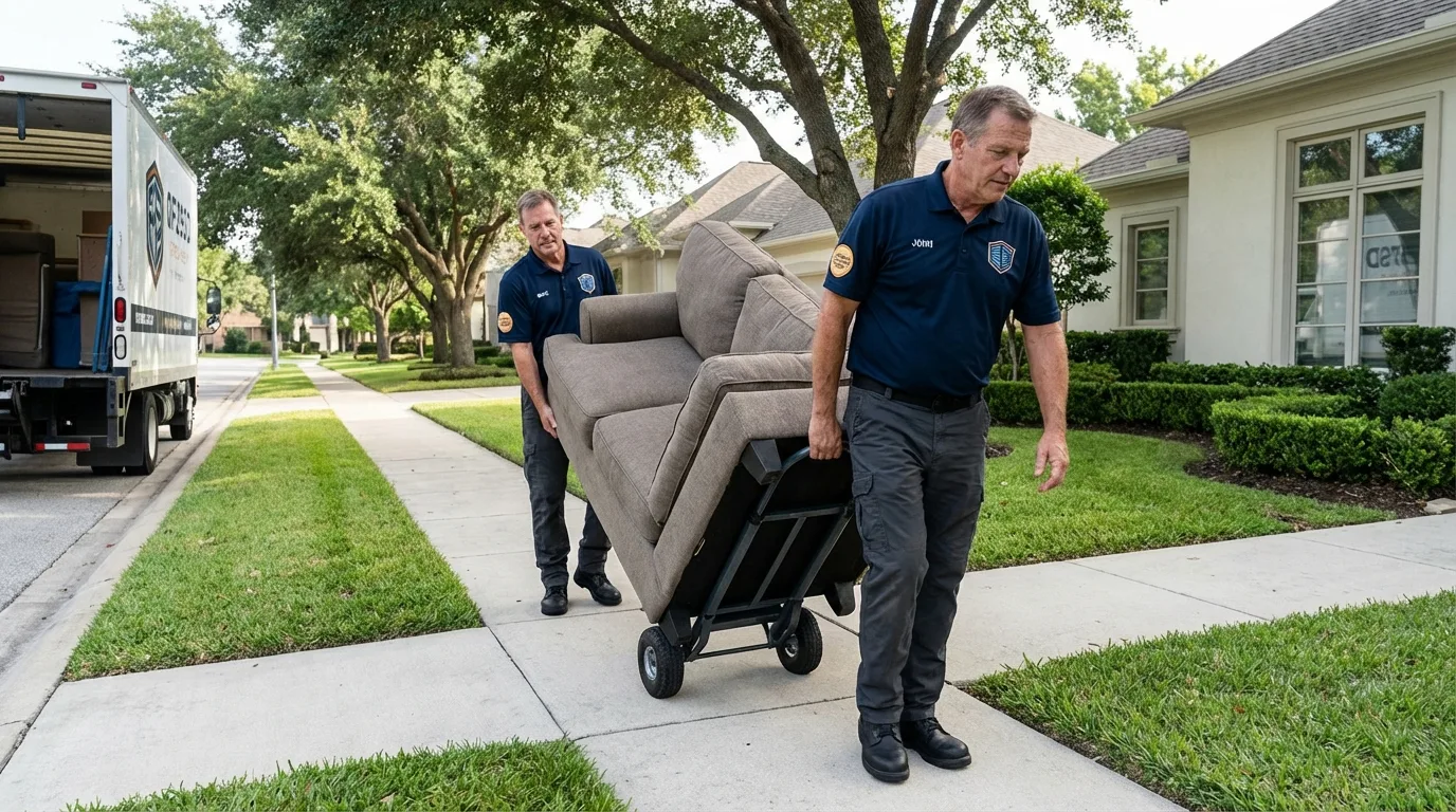Local residential moving crew loading furniture in Cresco, IA