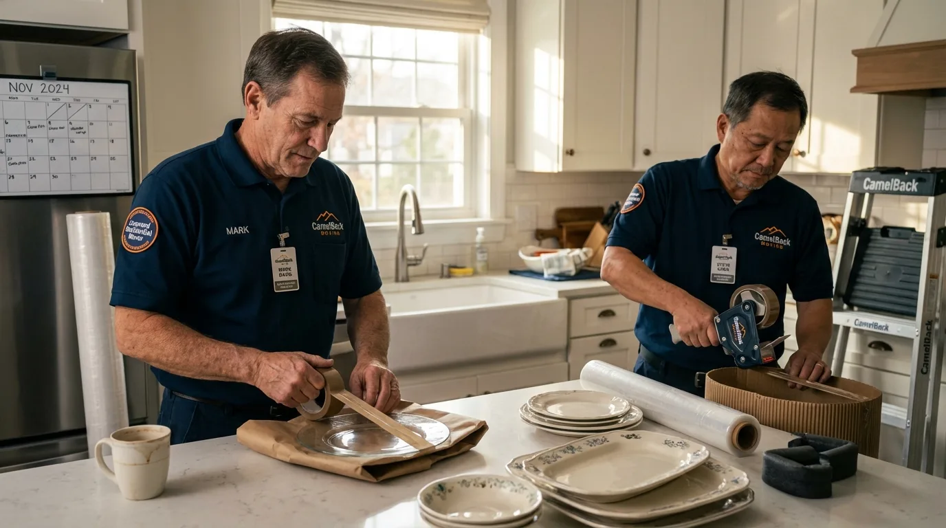 Professional crew packing kitchen dishware in Cresco, IA